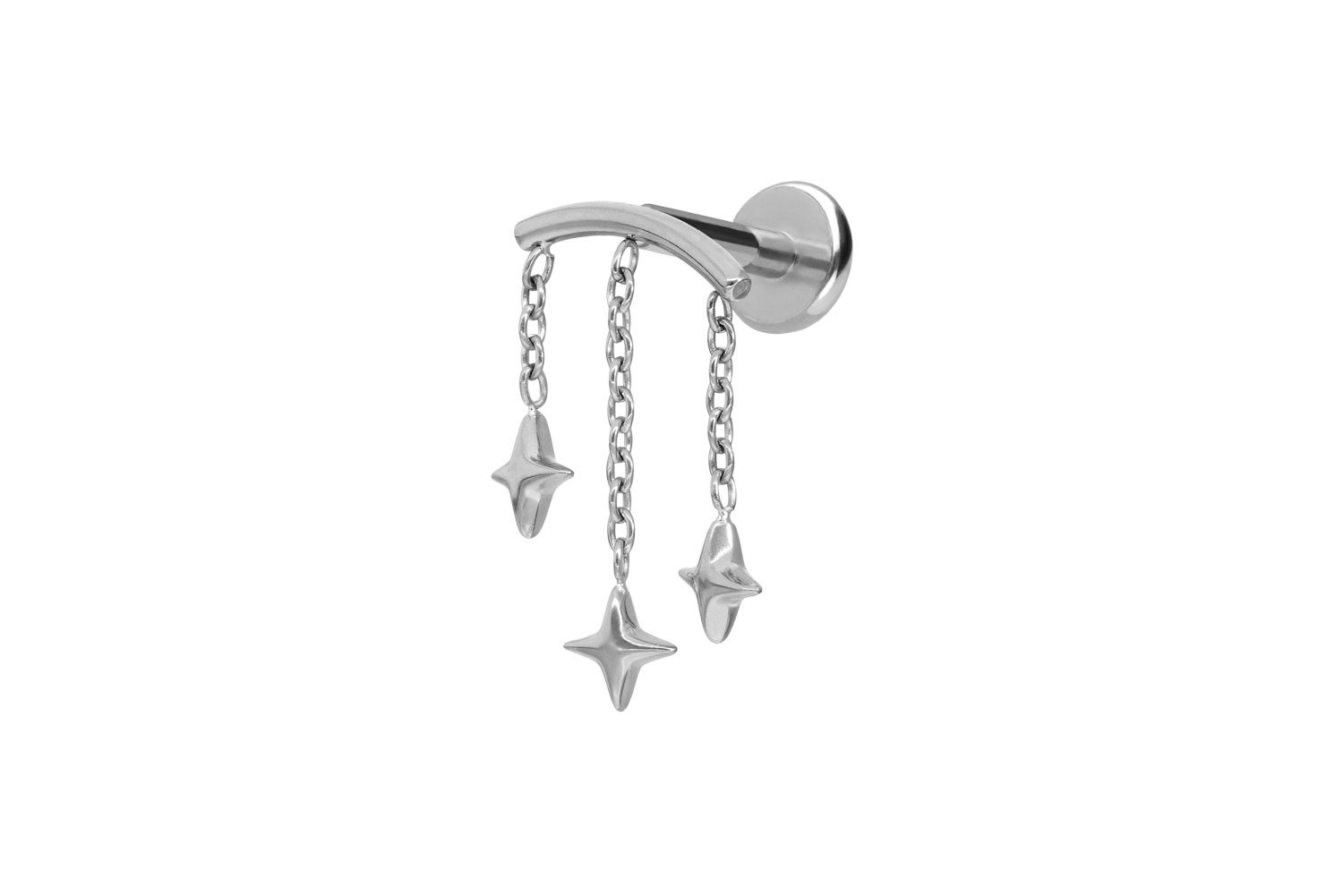 Titan Labret Piercing mit Push Fit BOGEN + 3 STERNE